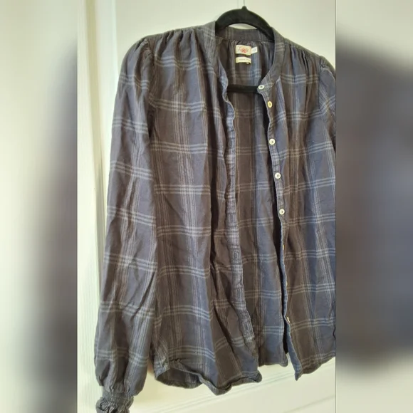 Faherty Womens‎ Black Plaid Long Sleeve Harper Blouse Button Up Shirt Top XS - Picture 7 of 13